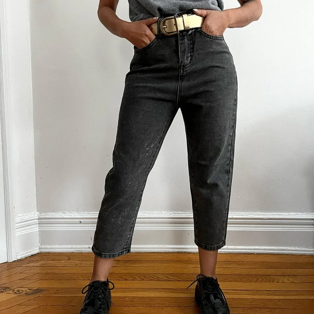 Boyfriend High Rise Washed Black Jeans • Relaxed Fit • Non-Stretch